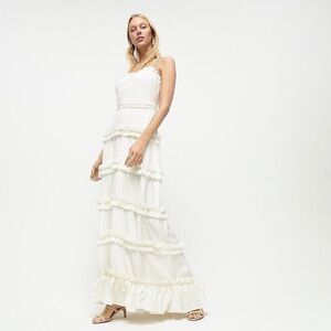 J Crew Collection Ivory Tiered Ruffle Maxi Dress Tricotine Wedding